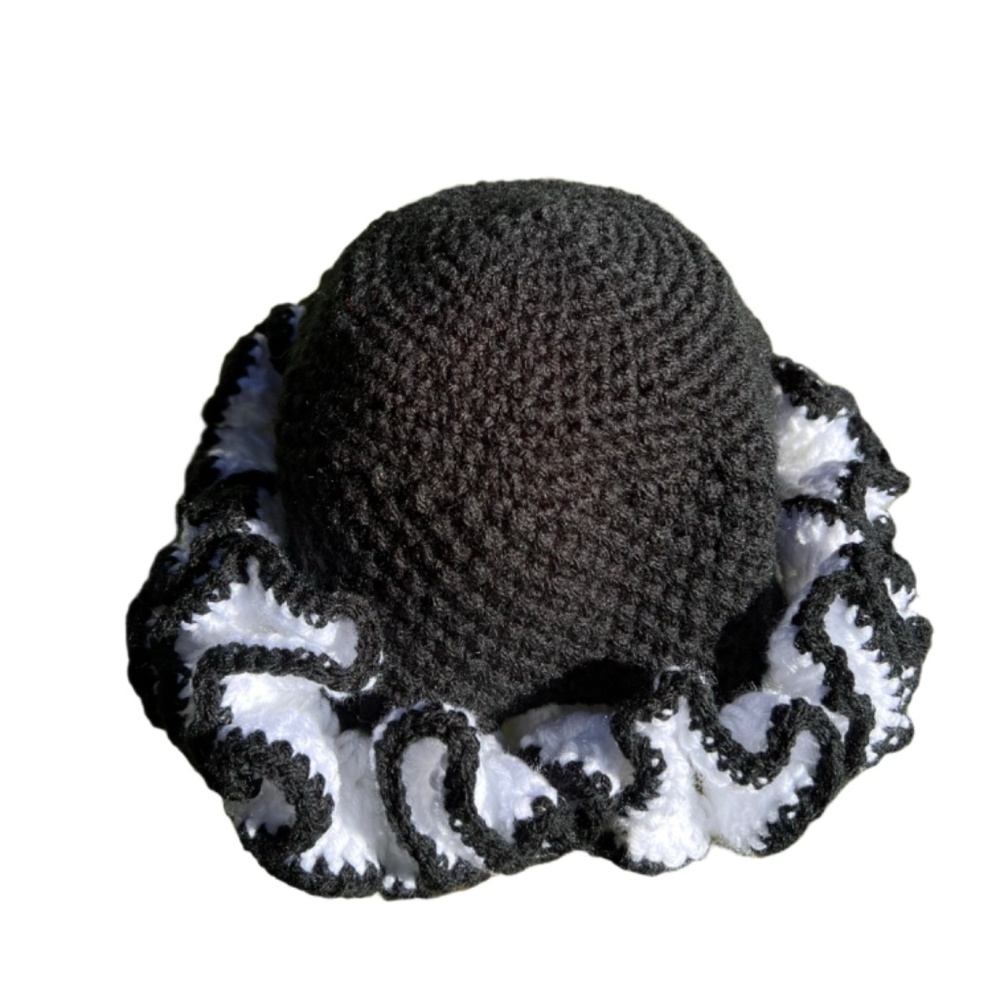 African Handmade Black & White Ruffle Hat - Picture 6 of 7
